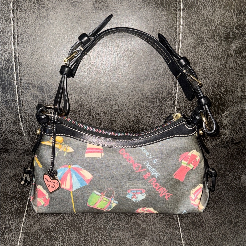 Dooney & Bourke D&B Gray Mini East/West Slouch Beach Print Handbag Bag Purse Y2K